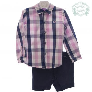 Conjunto Camisa Cuadros y Pantalon Corto . Familia Zeus. Marta y Paula