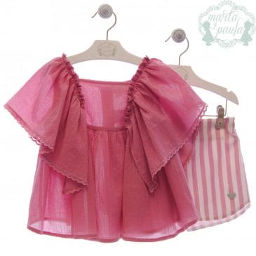 Conjunto Blusa Plisada y Short Rayas. Familia Murillo. Marta y Paula