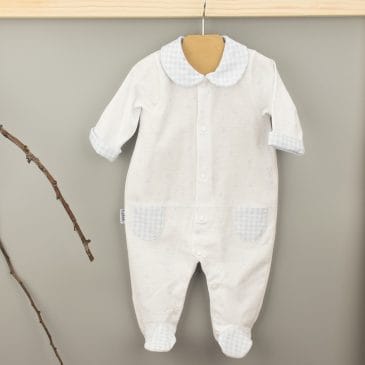 Pelele Enterizo Largo Celeste Cuello Bebe. Familia Vichy. Babidu. (Ref. 14230)