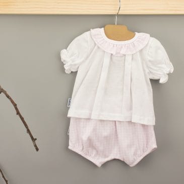 Conjunto Rosa 2 Piezas. Camiseta Volante con Ranita Vichi. Babidu. (Ref. 41230)