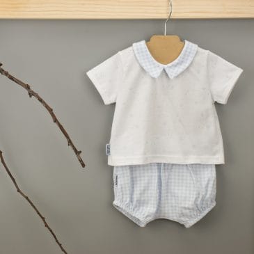 Conjunto Celeste 2 Piezas. Camiseta C/Bebe con Ranita. Familia Vichy. Babidu. (Ref. 42230)