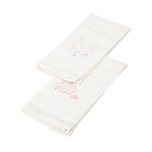 Pack 2 Gasas Algodón Bordado Luna Rosa