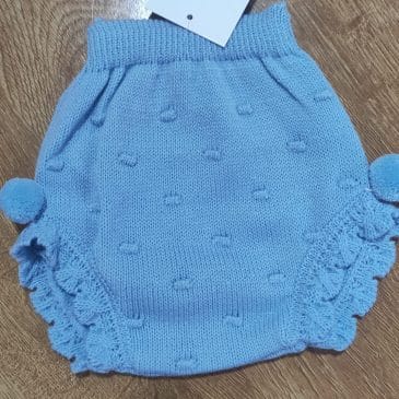 Braguita-Cubrepañal Punto Bebe Azulon con Pompones. Confecciones Popys (Ref.25123)