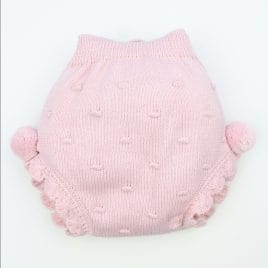 Braguita-Cubrepañal Punto Bebe Rosa Maquillaje con Pompones. Confecciones Popys (Ref.25123)