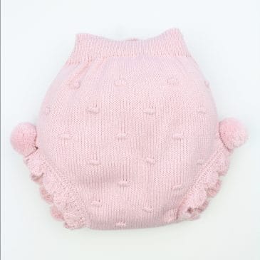 Braguita-Cubrepañal Punto Bebe Rosa Maquillaje con Pompones. Confecciones Popys (Ref.25123)