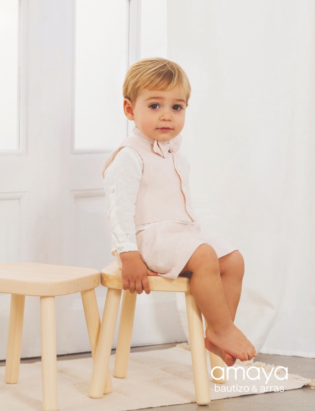 Conjunto Ceremonia Bebe Camisa y Pantalón Rosa. Amaya