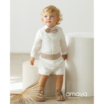 Conjunto Ceremonia Bebe de Camisa y Pantalón Tostado. Amaya