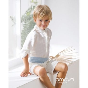 Conjunto Niño Arras en Lino con Camisa Manga Larga y Pantalón Corto. Artesanía Amaya (Ref. 533281)