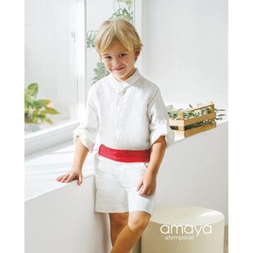 Conjunto Niño Arras en Lino  Crudo. Artesanía Amaya