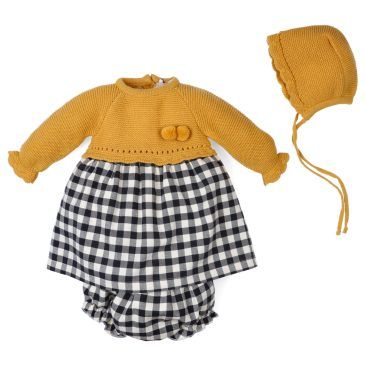 Vestido Jesusin Punto y Tela Tono Mostaza. Popys
