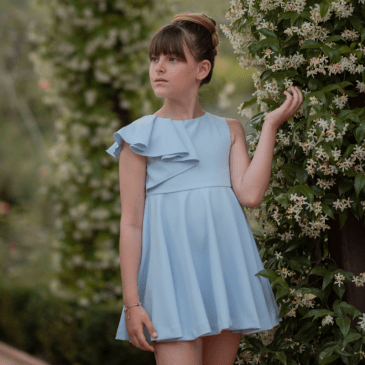 Vestido Infantil Ceremonia Celeste con Volante. Miranda