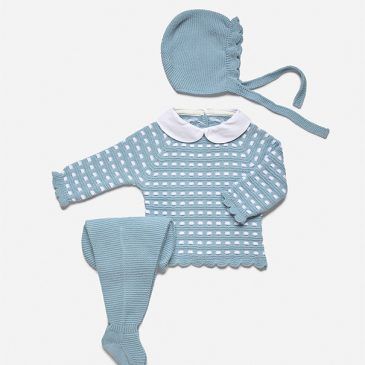 Conjunto Punto Lana con Gorro Topos Azul. Juliana