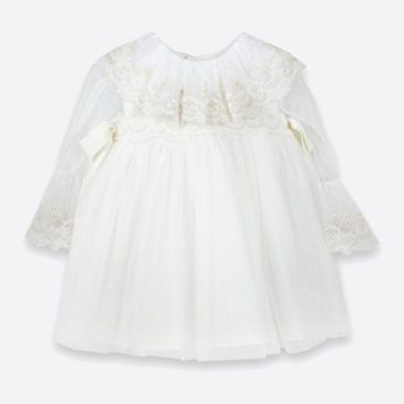 Vestido Bebe M/L Tul Plumeti Crudo Amaya