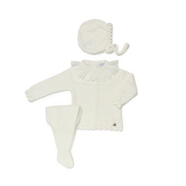 Conjunto Punto Polainas y Gorro Crudo. Juliana