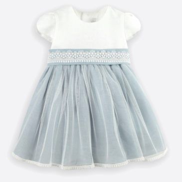 Vestido Bebe En Lino Y Tul Azul Amaya