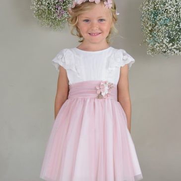 Vestido Niña Manga Cascada Rosa. Amaya