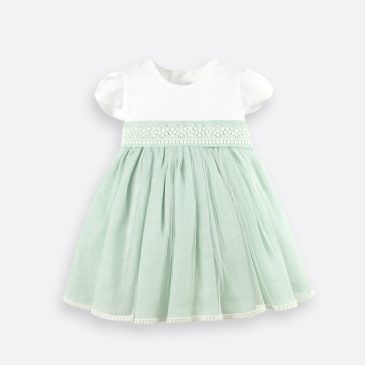 Vestido Bebe En Lino Y Tul Verde Amaya