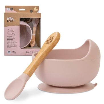 Cuenco con Ventosa con Cuchara Rosa. Interbaby