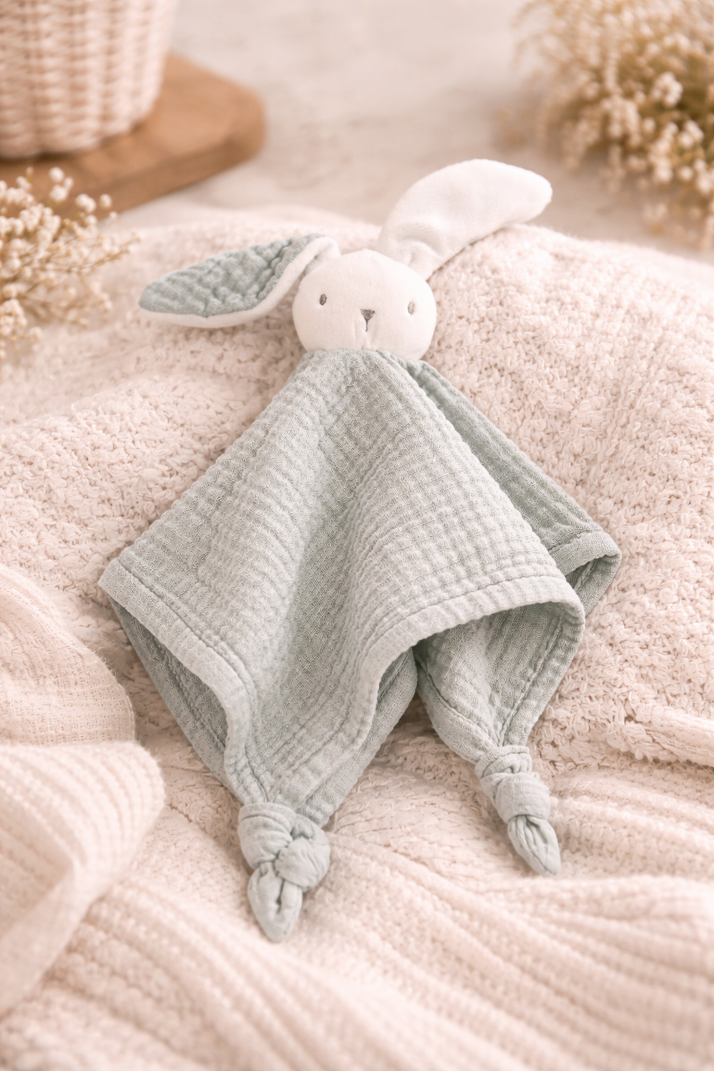 Doudou bebé menta en muselina ideal como manta de apego doudou bebe menta conejito bimbidream muselina uso manta apego