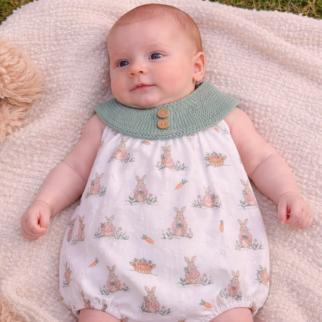 bebé con pelele algodón estampado micolino irina 0951 conejitos verano