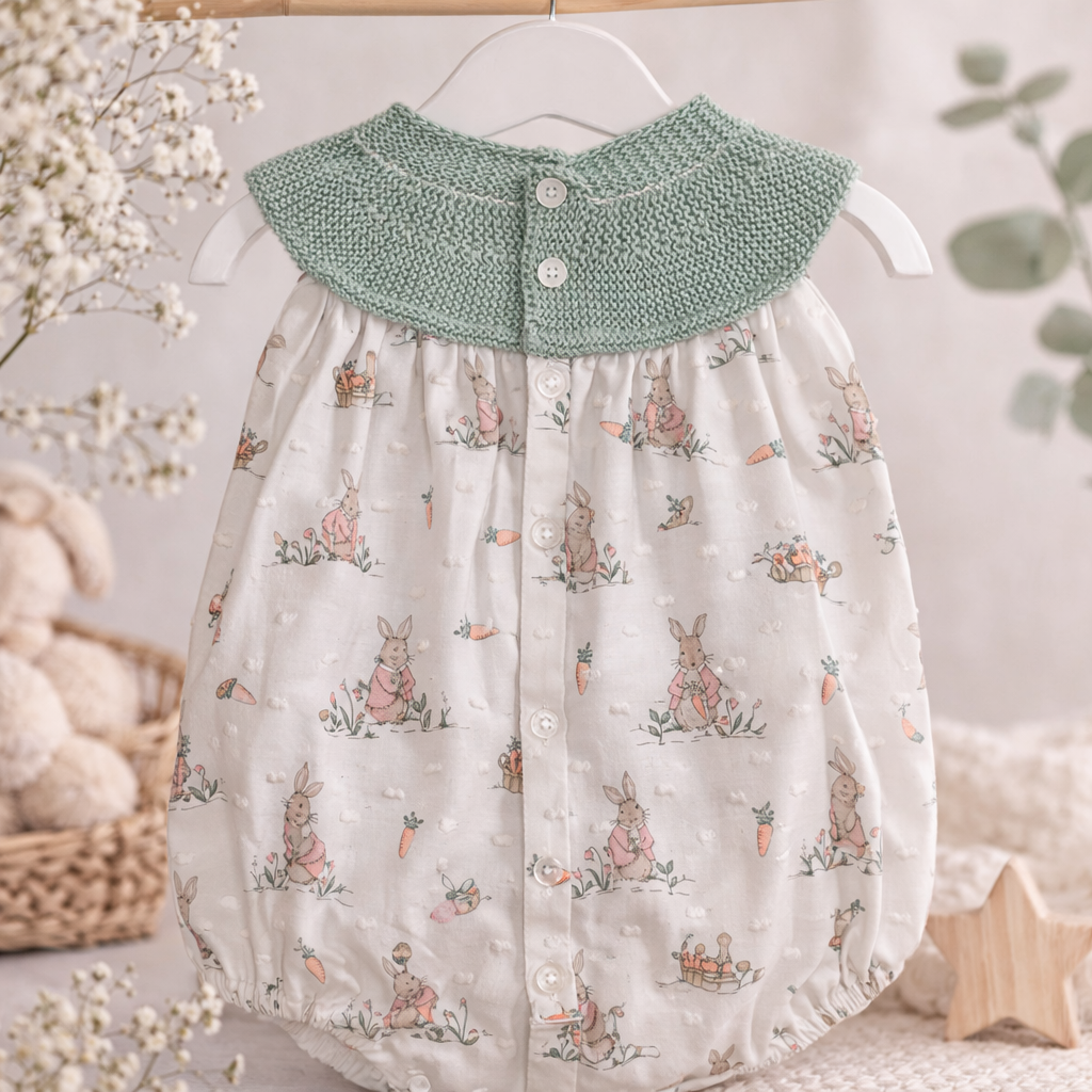 parte trasera pelele bebé algodón micolino irina 0951 estampado conejitos
