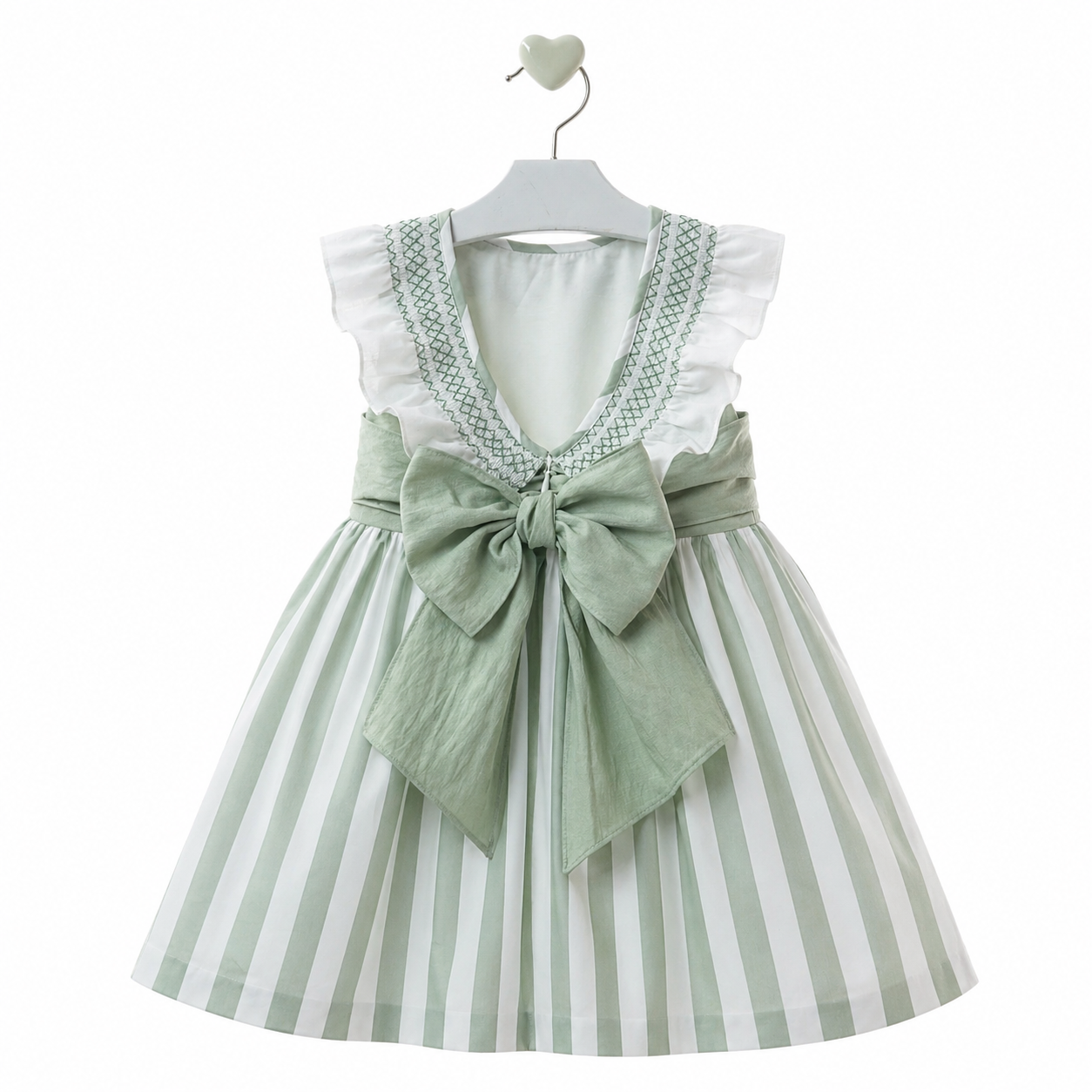 Vestido elegante niña con lazada espalda Espalda vestido niña Minarai verde Marta y Paula con gran lazada