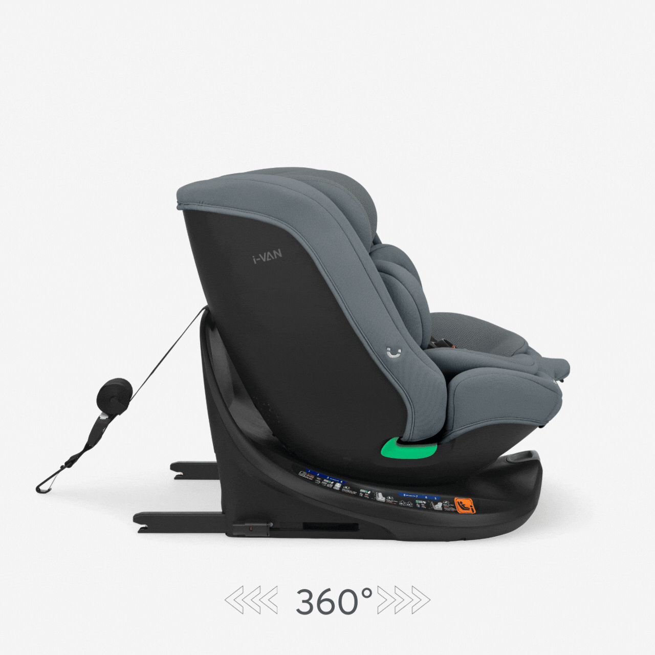 Animación lateral de la silla gris oscuro que muestra el giro de 360 grados sobre su base. Animación lateral de la silla gris oscuro que muestra el giro de 360 grados sobre su base.